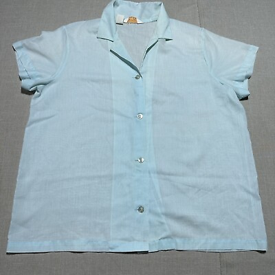 #ad Vintage Sears Womens Perma Prest Shirt Blue Short Sleeve Size 42 $18.00