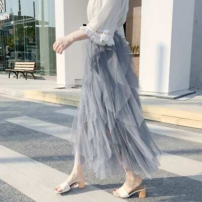 #ad #ad Summer Women Tulle Skirt Elegant Elastic Waist Fairy Long A line Tutu Skirts $12.88