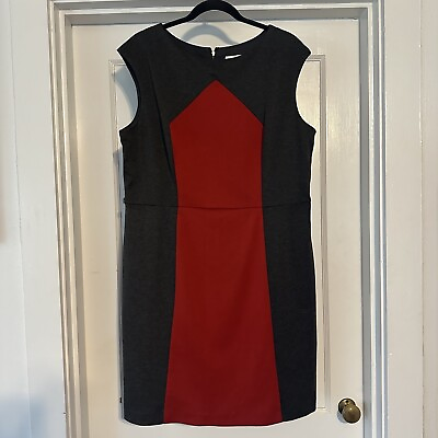 #ad Studio One Dress Womens 18 Gray Red Back Zipper Fit Flare Sheath $7.50