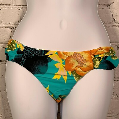 #ad Lucky Brand Size Large Green Multicolor Tropical Floral Shirred Bikini Hipster S $25.00