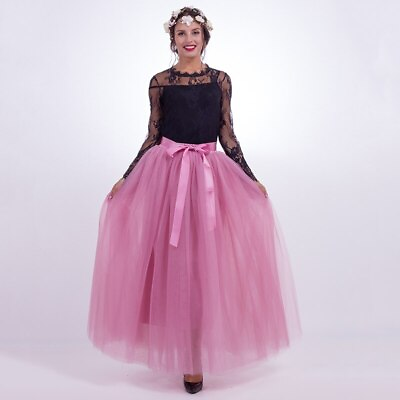 #ad Women#x27;s Long Tutu Tulle Skirt Length Tulle Party Skirt Wedding Ball Gown Skirt $63.67
