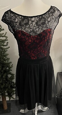 Mystic Women’s Lace Dress Size L Black Red Full Zip Lined Cocktail Party $19.97
