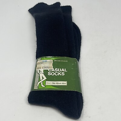 #ad Vintage Sears Socks Black Mens Size 10 13 Acrylic Nylon Flex Fit USA Vintage $18.99