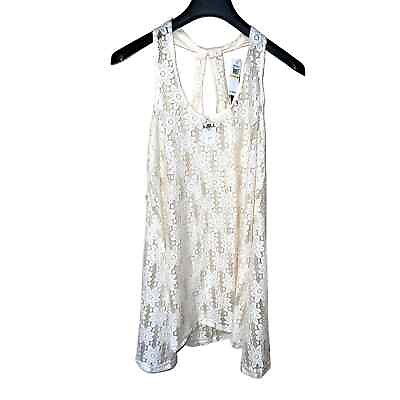 #ad Beach Swim Cover UP Floral LACE Stretch A Line Swing Sheer Dress Medium NEW $38.00