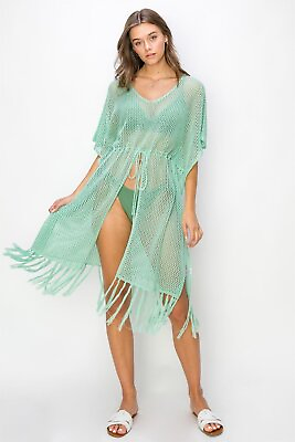 #ad Summer Vibes Adjustable Fringed Beach Cover Up $50.95