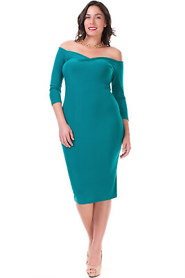 #ad Dress Women#x27;s Cocktail Party Plus Size Green Off Shoulder Bodycon 3 4 Sleeve $13.05