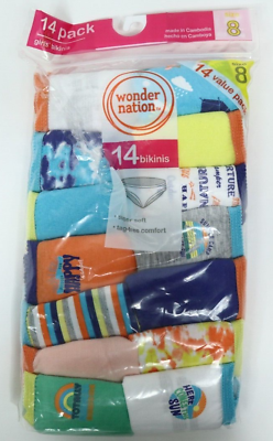 #ad Girls 14 Pack Wonder Nation Multicolor Bikini Panties Underwear Size 8 NEW $14.99