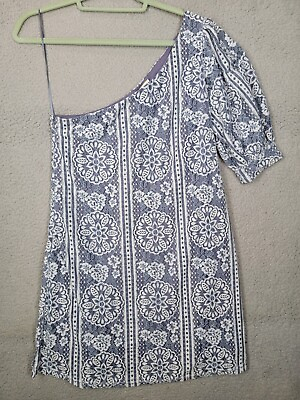 #ad one shoulder blue lace boho dress medium entro sheath minidress $12.99