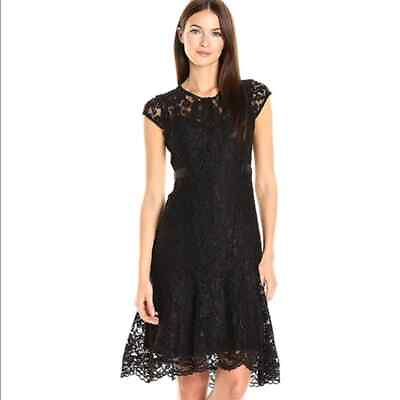 Nanette Lepore SIZE 2 Black Cocktail Dress Lace Fit amp; Flare Modest Romantic NEW $49.97