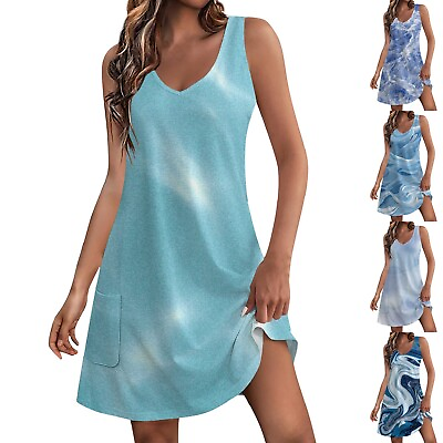 #ad Women#x27;s Casual Sundress With Pockets Summer Boho Beach Dress Printed Tank Dress $14.99