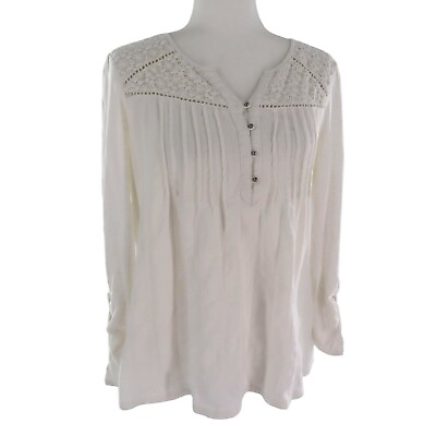 #ad Gloria Vanderbilt Womens Boho Top Crochet Detail White Size Small Bohemian Boho $15.00