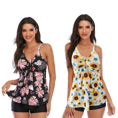 #ad Plus Size Women Floral Sporty Swimsuit Push Up Bikini Set Swimwear Bathing Suit $15.59