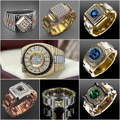 Two Tone 925 Silver Men Women Jewelry Fashion Cubic Zirconia Party Ring Size7 13 C $3.13