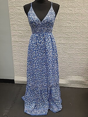 #ad New Vineyard Vines Tile Print Sconset Midi Sleeveless Blue Dress Size Small $109.99