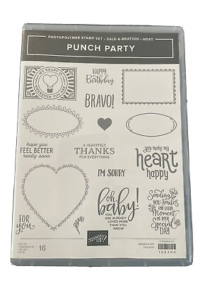 New Stampin Up Punch Party  16 Clear Photopolymer Stamps Retired $9.99