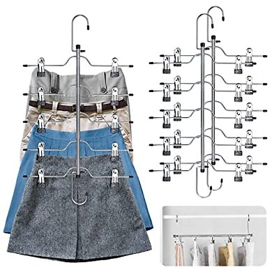#ad Pants Skirt Hangers Space Saving 5 Tier Metal Skirt Hanger with Adjustable Cl... $31.17