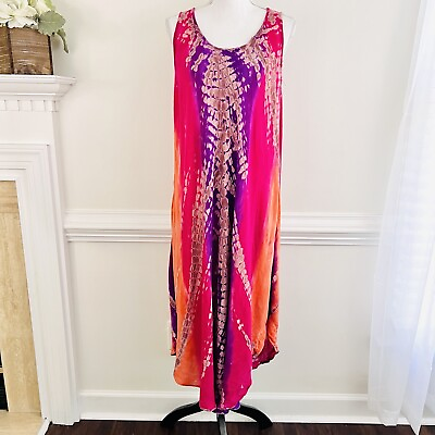 #ad Beautiful Pink Purple Red Long Soft Boho Bohemian Hippie Sun Dress Plus Size 2X $20.00