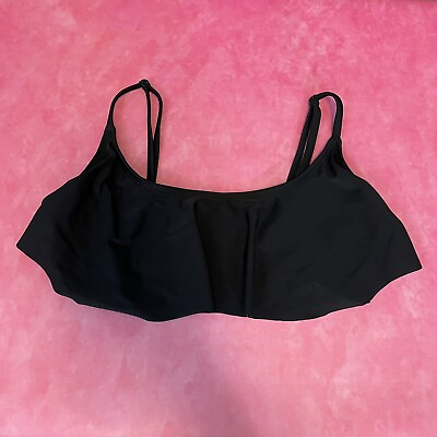 #ad Vintage 90#x27;s y2k Swim Bikini Top Black Ruffle Artsy Women#x27;s Small $9.49