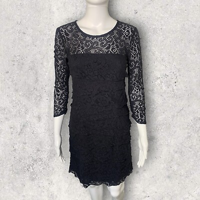 Laundry By Shelli Segal Lace Tiered Black Cocktail Dress Women#x27;s Size 4 $24.99