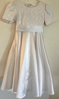 #ad Girls Formal White Satin Dress Dimples Los Angeles 8 Full Sweep Skirt Church $56.00