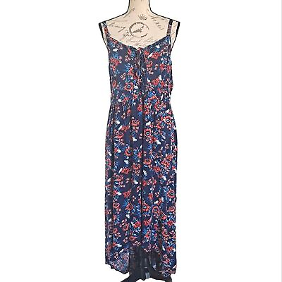 #ad Torrid Plus Navy blue Challis Hi lo maxi floral summer boho dress 1X $25.00