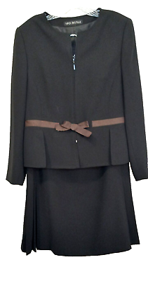 #ad Women#x27;s 2PC Skirt Suit Professional Black Zip up Lined Size Large pleats $32.59