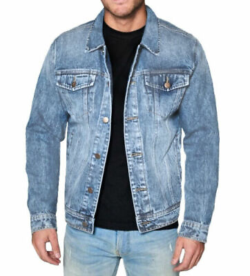 Men’s Red Label Premium Faded Denim Cotton Jean Button Up Slim Fit Jacket $35.99
