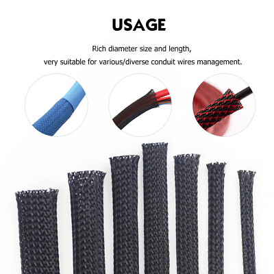 Braided Wire Loom Mesh Automotive Cable Sleeve PET Expandable Braid Sleeving LOT $45.59