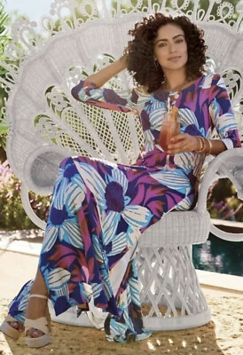 NWT SOFT SURROUNDINGS Serena Maxi Dress Petite Medium Stretch Floral Side Slits $31.50