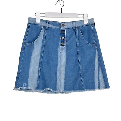 #ad William Rast A Line Button Aqua Blue Streak Tye Dye Frayed Hem Denim Skirt Sz 28 $22.21