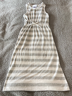#ad Lavender Girls Gray White Striped Sleeveless Maxi Dress Embellished Size 6 6X $8.99