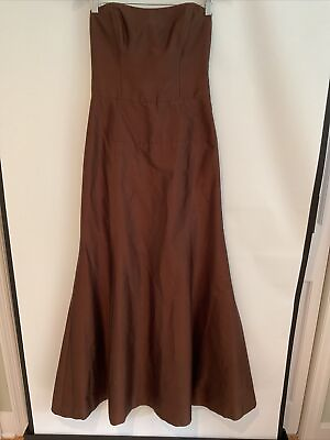 #ad Nicole Miller Long Dress Silk 4 Strapless Brown bridesmaid Prom lined zip maxi $29.99