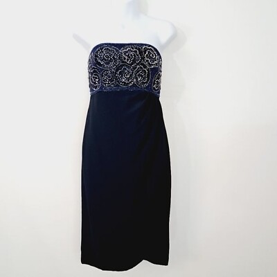 #ad Mimmina Made In Italy Midnight Blue Hand Beaded Sequin Cocktail Dress $29.99