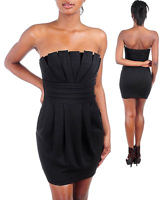 #ad #ad WOMENS Formal DRESS CocktailSTRAPLESS MINI SEXY FAN BODICE M L fitted good qual $29.74