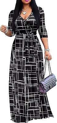 #ad FANDEE Plus Size Maxi Dress for Women Casual Summer Sundress V Neck 3 4 Sleeve $78.02