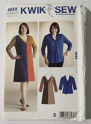 Kwik Sew 3823 Plus Dresses Draped Color Block Sewing Pattern 1X 2X 3X 4X Uncut C $8.99