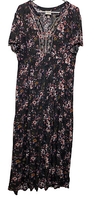 Knox Rose Dress Women Size XXL Green Floral Smocked Waist Maxi Short Sleeve READ $24.96