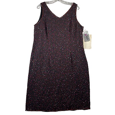 #ad JMD New York Womens Cocktail Dress Size 1X Black Pink Red Beaded Sleeveless NEW $35.88