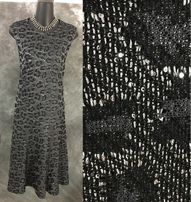 BEAUTIFUL St John knit black silver gray sequins evening dress size 12 $269.00