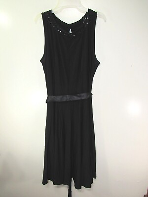 Forever Dress Size 2X Black Back Buttons and Keyhole Sleeveless Beads Tie Belt $14.99