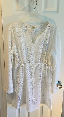 #ad White Lace Long Sleeve Swimsuit Coverup Size XL $10.00
