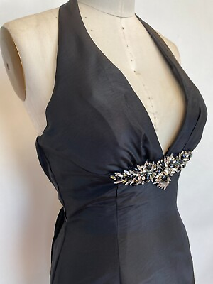 #ad Black Long Dress Size 8 Beaded Satin Evening Gown Sz 8 $169.92