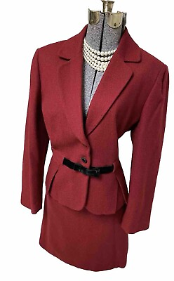 #ad Tahari ASL Skirt Suit Size 16 Two Piece Set 37X23 Wool Blend Assertive In Red $62.99
