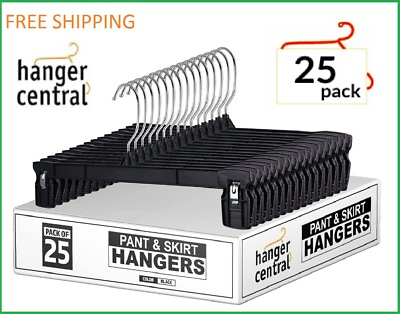 #ad Heavy Duty Plastic Pants and Skirt Hangers with Non Slip Clips 12 Inch 25 Pack $14.39