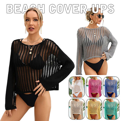 #ad Women Hollow Beach Bikini Cover Shirt Up Tops Summer Swimsuit Beachwear Swimwear $21.70