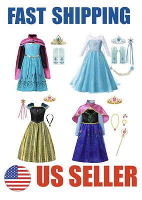 #ad Frozen Elsa Anna Princess Queen Dress Up Set Girls Costume US Fast Shipping $16.95