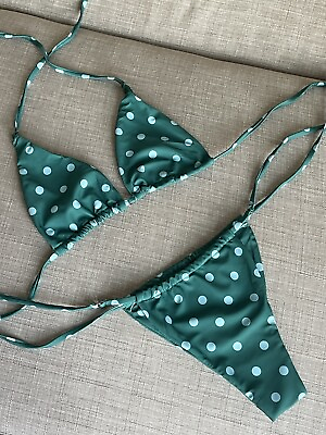 #ad NEW Women’s Brazilian Bikini Swimsuit Set Green Polka Dot Triangle 2 Piece S M $29.90