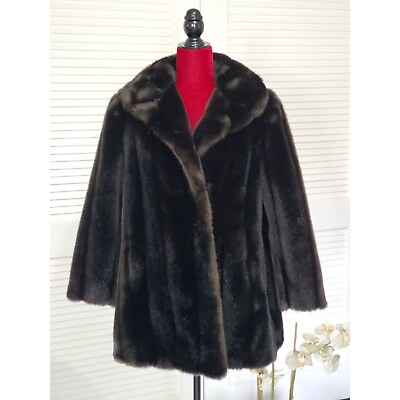 Vintage Sears Womens Faux Fur Coat Dark Chocolate Brown Fully Lined SZ 12 822 $95.00