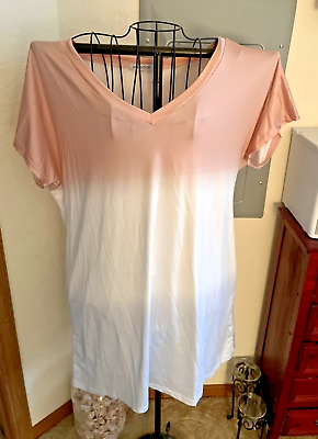 #ad MISS LOOK SIMPLE T SHIRT DRESS PINK AND WHITE BEACH DRESS NIGHTGOWN L XL $15.00