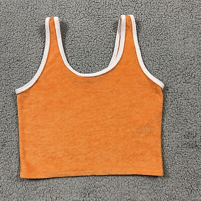 #ad Hollister Shirt Womens Size Medium M Orange Terry Cloth Beach Cover Up Tank Top $13.22